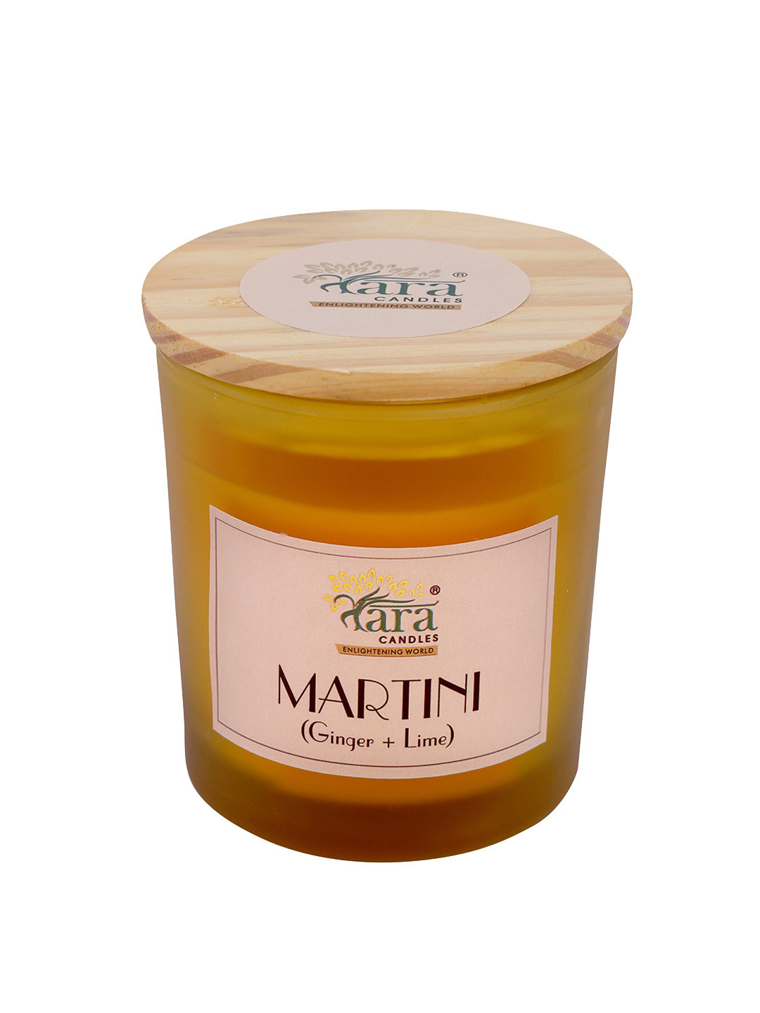 Tara Enlightening World Martini Single wick Frosted Glass jar - Wooden lid Ginger, Lime Candles