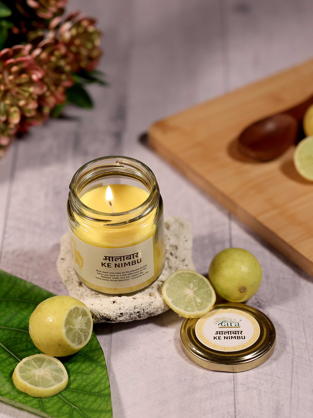 Tara Enlightening World Malabar ke Nimbu Glass container Screw lid Solid Jar Candles