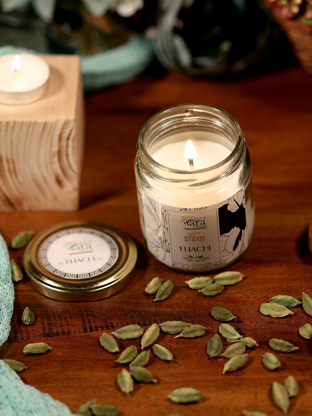 Tara Enlightening World Elaichi Container Screw lid Floral Geometric Regular Jar Candles