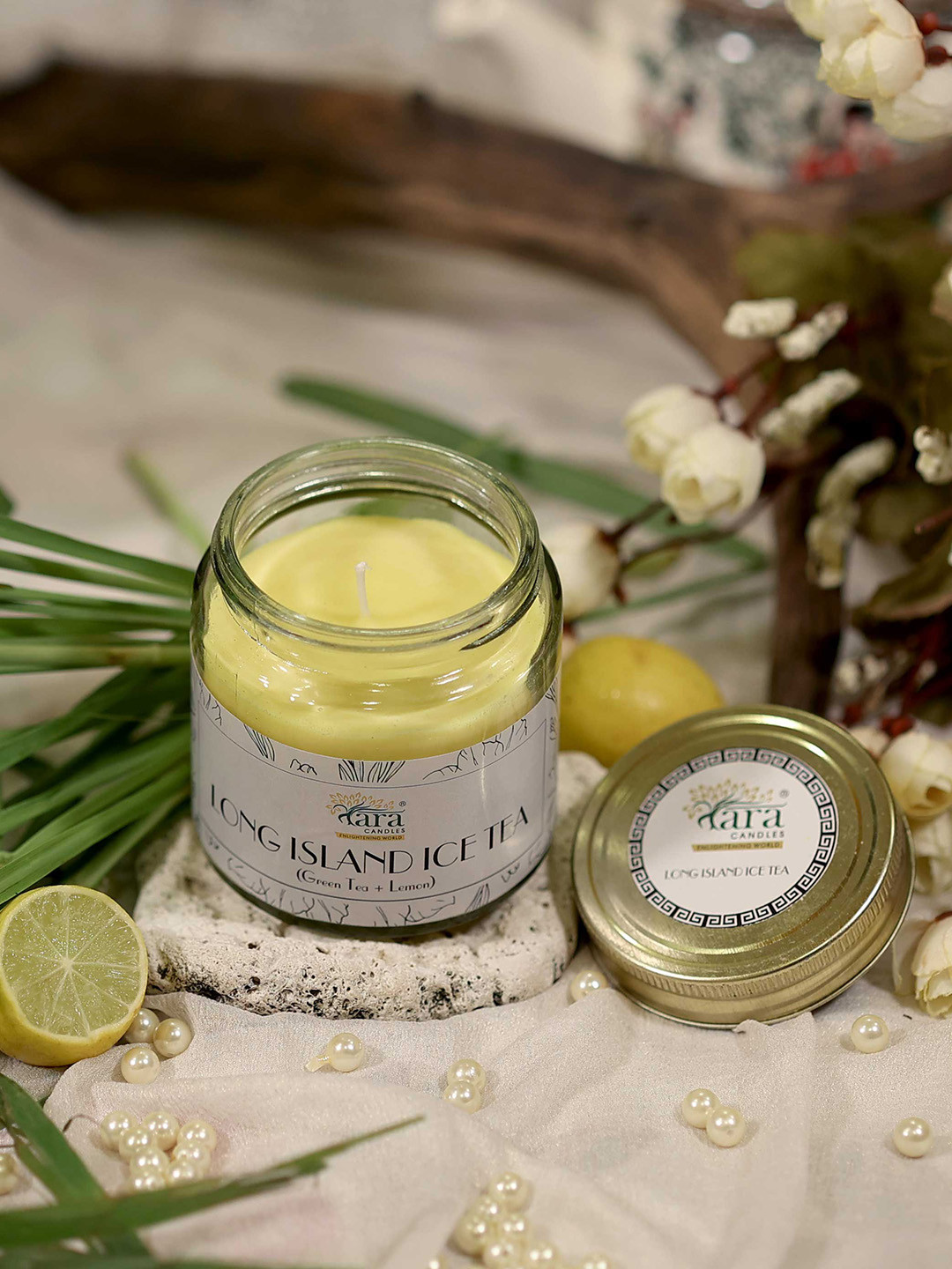 Tara Enlightening World Long island Ice Tea Container Screw lid Green Tea, Lemon Jar Candles