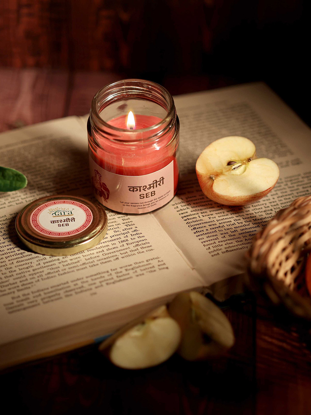 Tara Enlightening World Kashmiri Seb Glass Container Screw lid Solid Jar Candles