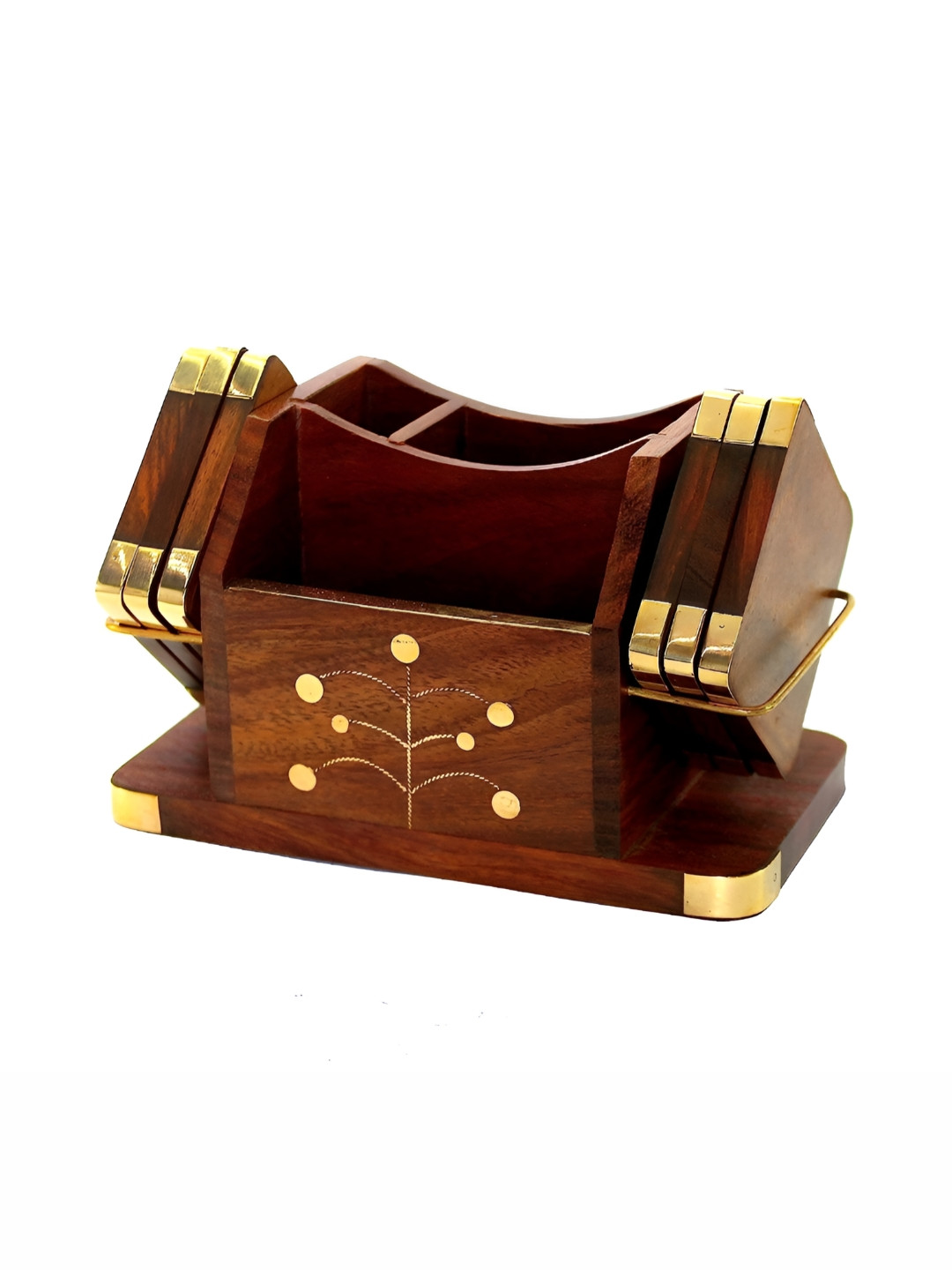 natureCRAFTS 6Pcs Brown Wooden Coasters With Stand