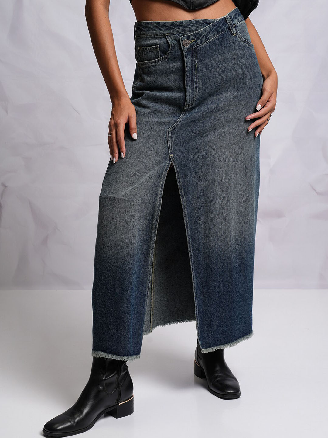 Tokyo Talkies A-Line Pure Cotton Denim Maxi Skirt