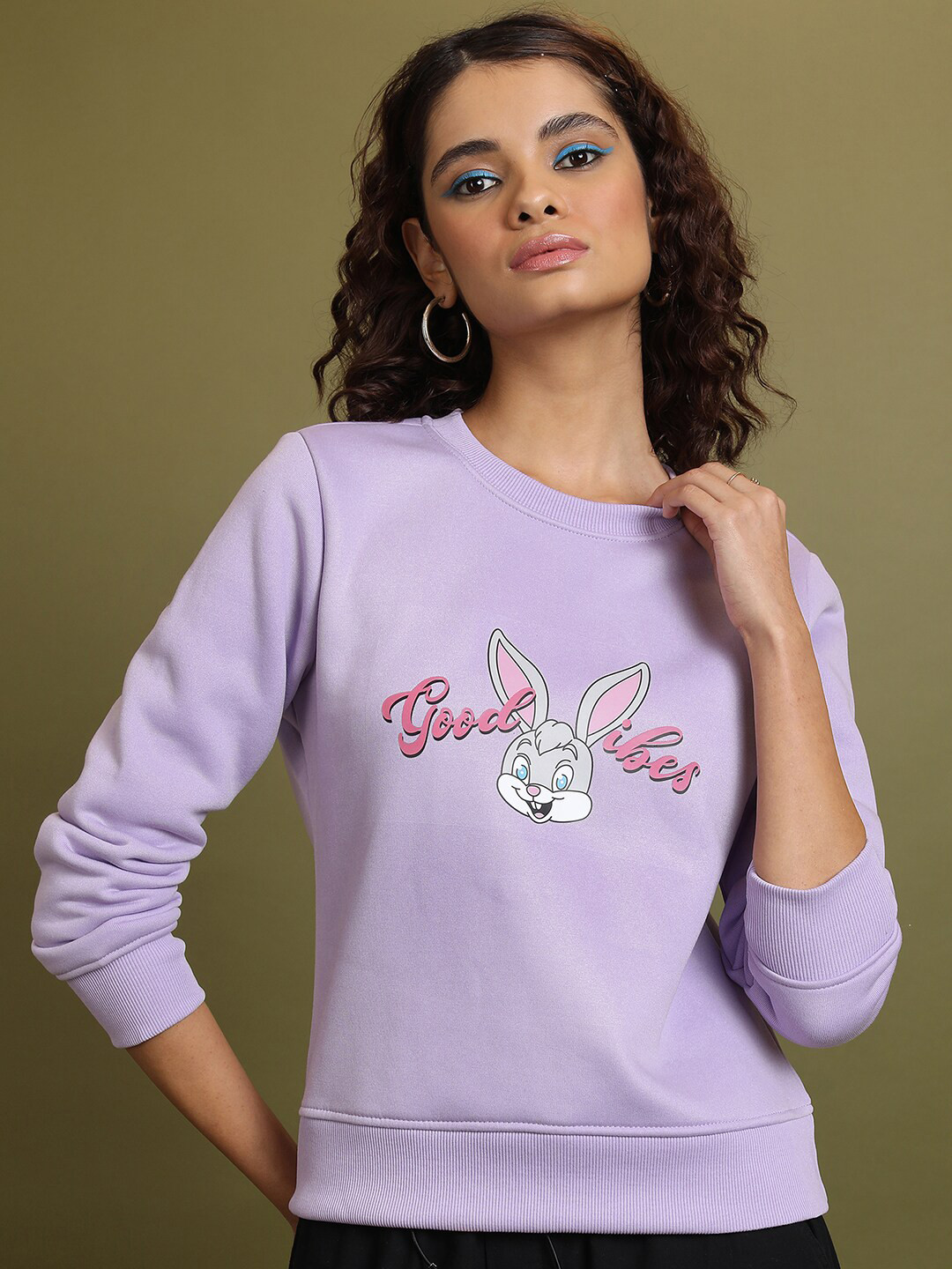 Tokyo Talkies Purple Graphic Printed Pullover Sweatshirt