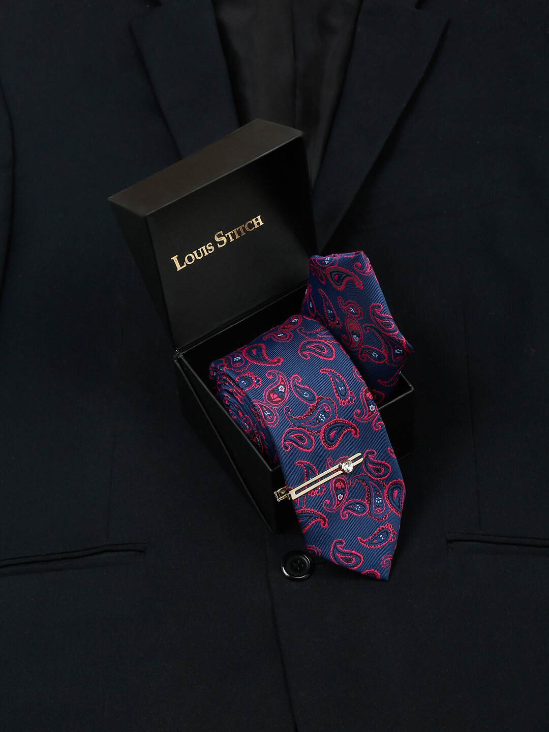 LOUIS STITCH Printed Italian Silk Necktie Accessory Gift Set