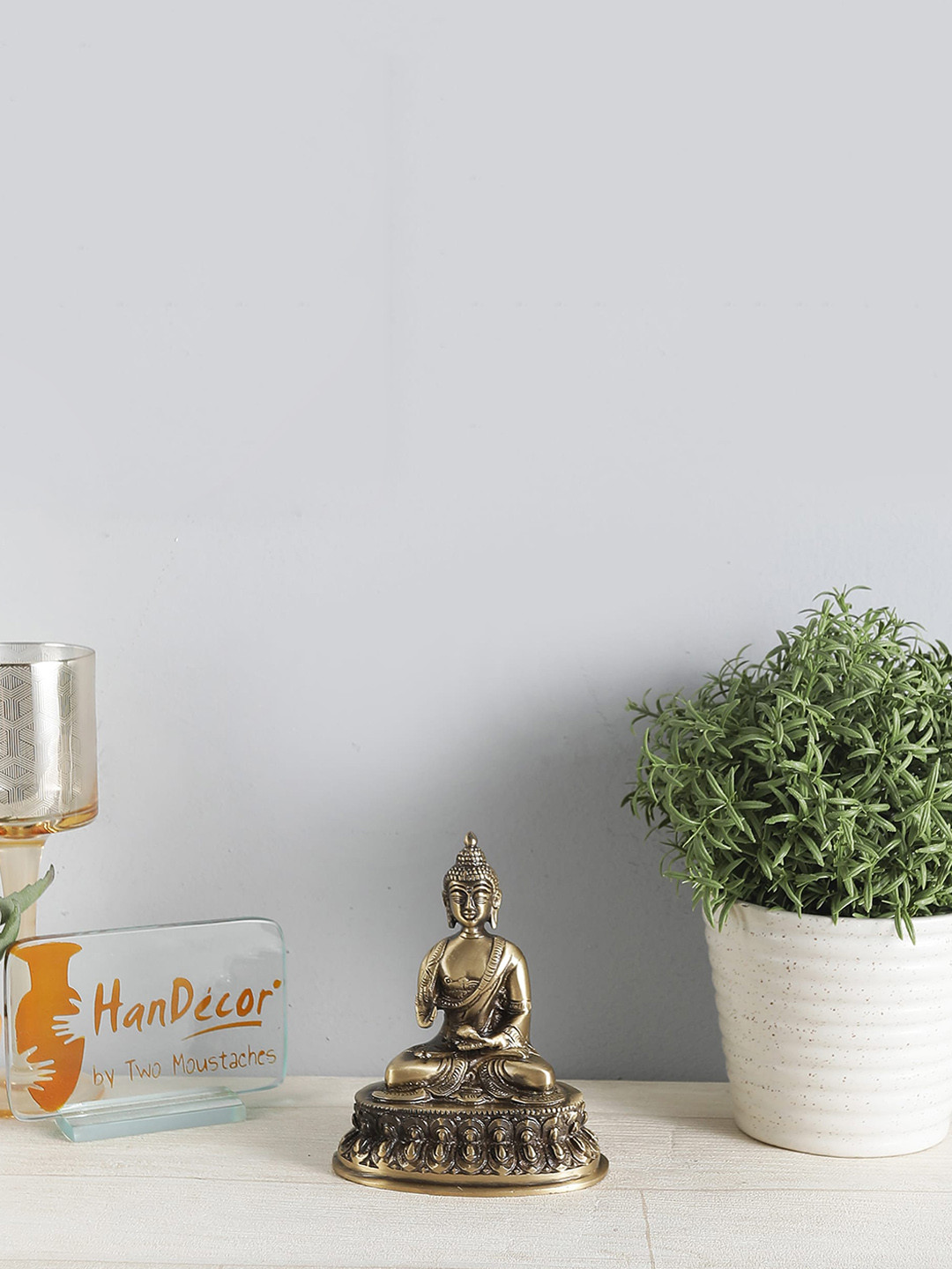 Two Moustaches Budda Meditation Brown Brass Metallic Prayer Room Small Showpiece - 5.3 Inches