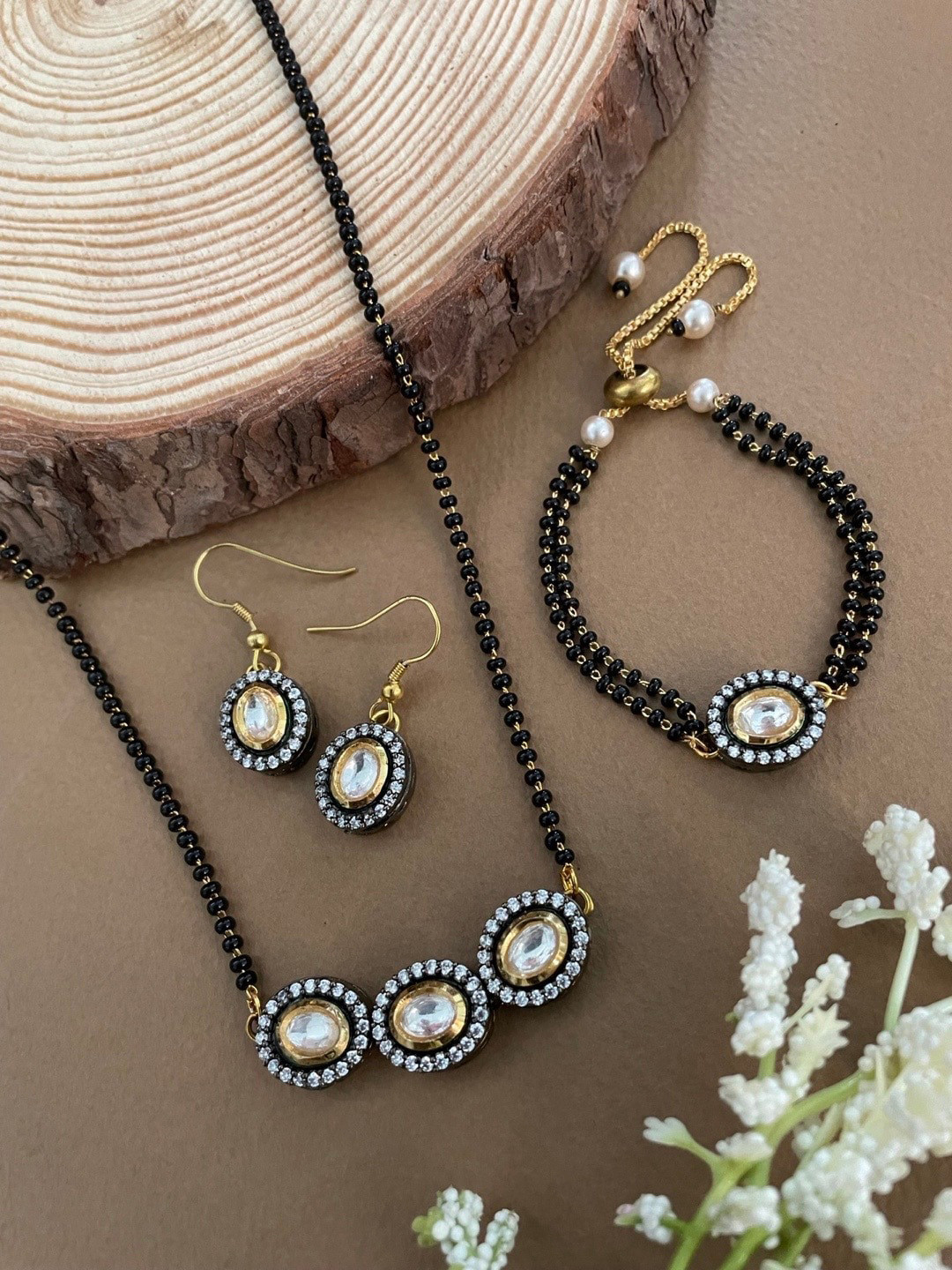 Digital Dress Room Gold Plated Beaded Mangalsutra With Earrings & Bracelets