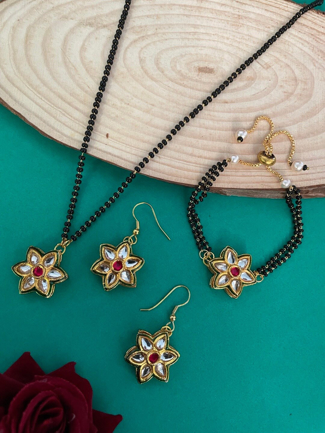 Digital Dress Room Gold Plated Beaded Mangalsutra With Earrings & Bracelets