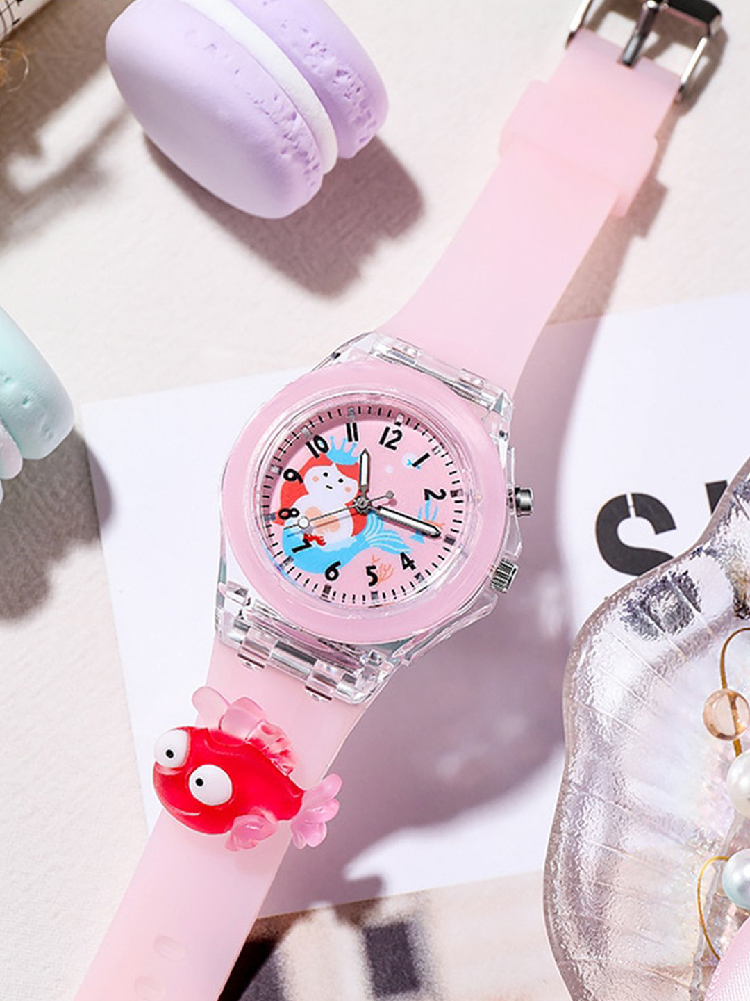WANTON Kids Cartoon Patterned Dial Analogue Multi Function Watch KD-01 PINK FISH