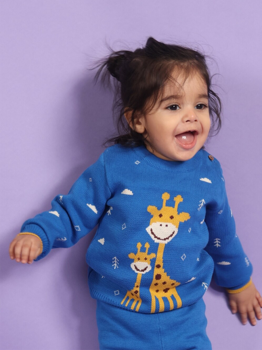 Greendeer Kids Animal Graphics Blissful Giraffe Printed Pullover Pure Cotton Sweaters