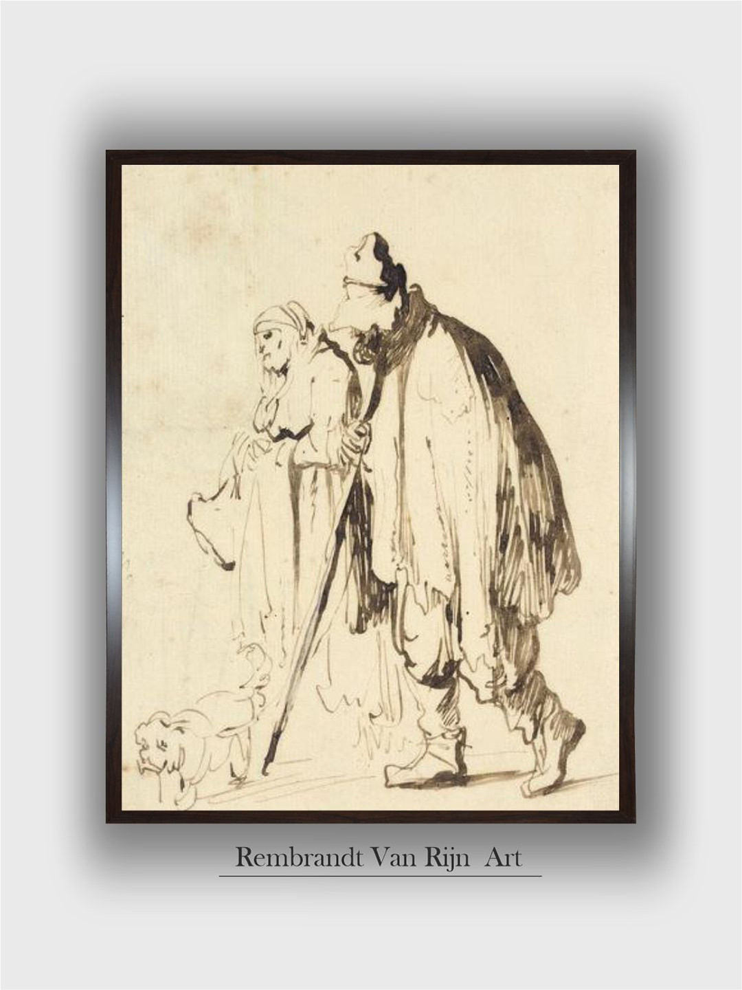 The Art House Vagrant Couple with a Dog Wood Wall Rectangle Paintings Wall Art -24 x 32 In