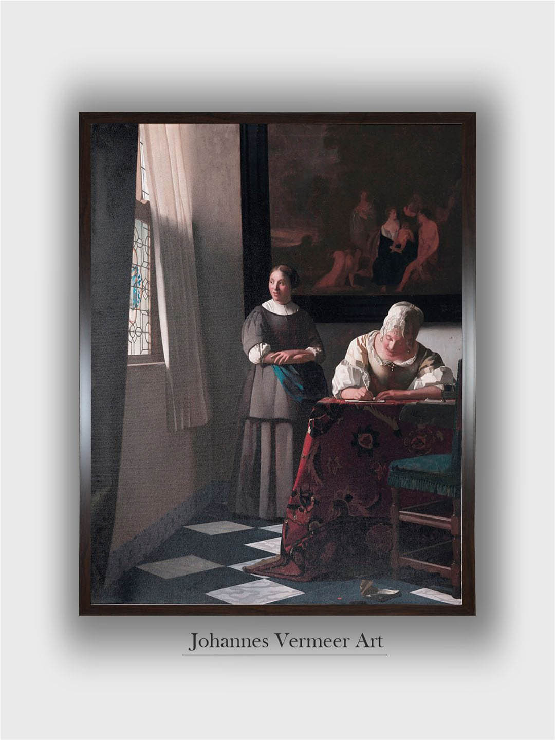 The Art House Black Lady Writing a Letter with Her Maid Wooden Painting Wall Art