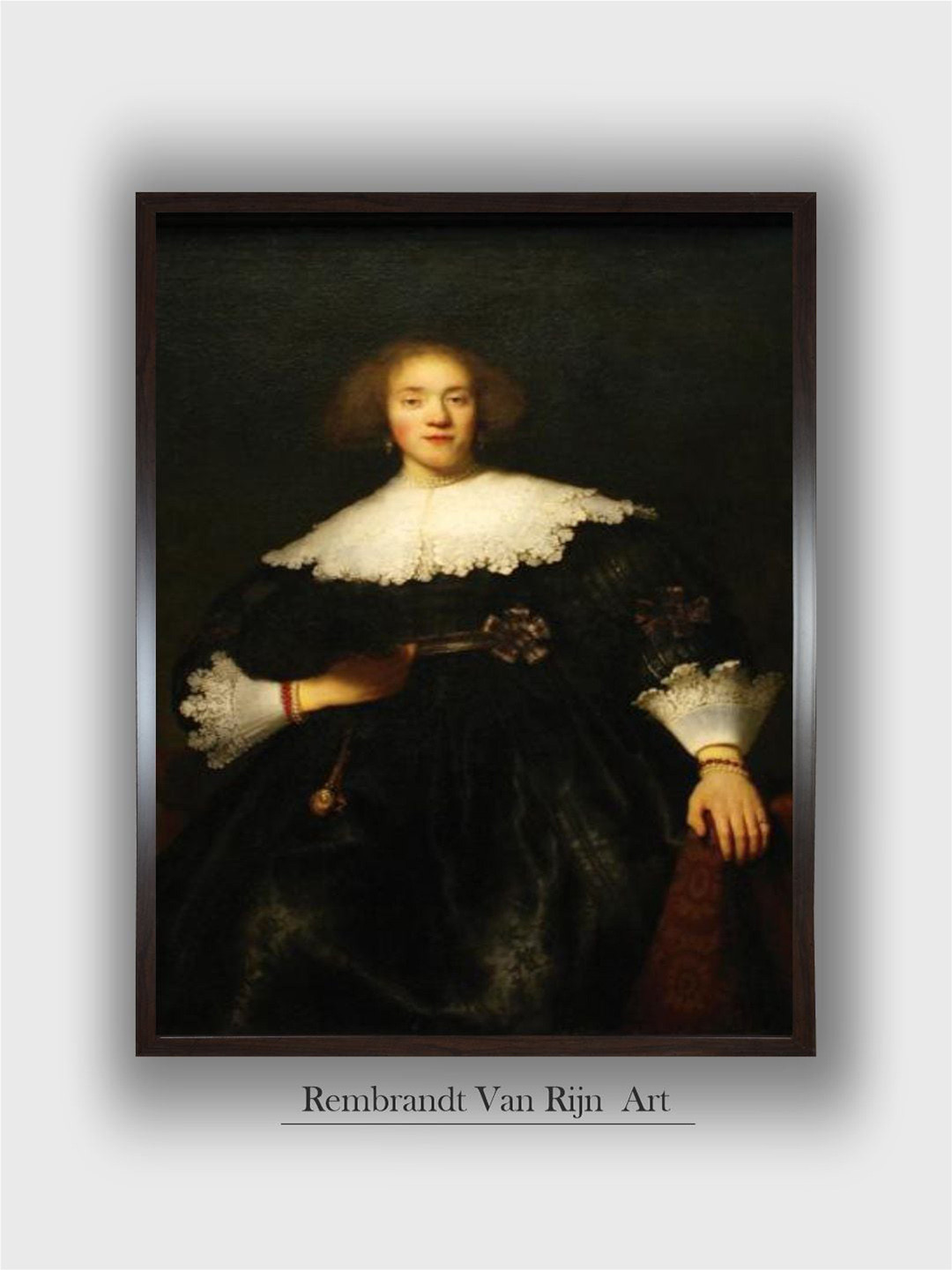 The Art House Black Portrait of a Seated Woman with Pendant by Rembrandt Van Rijn Wall Art