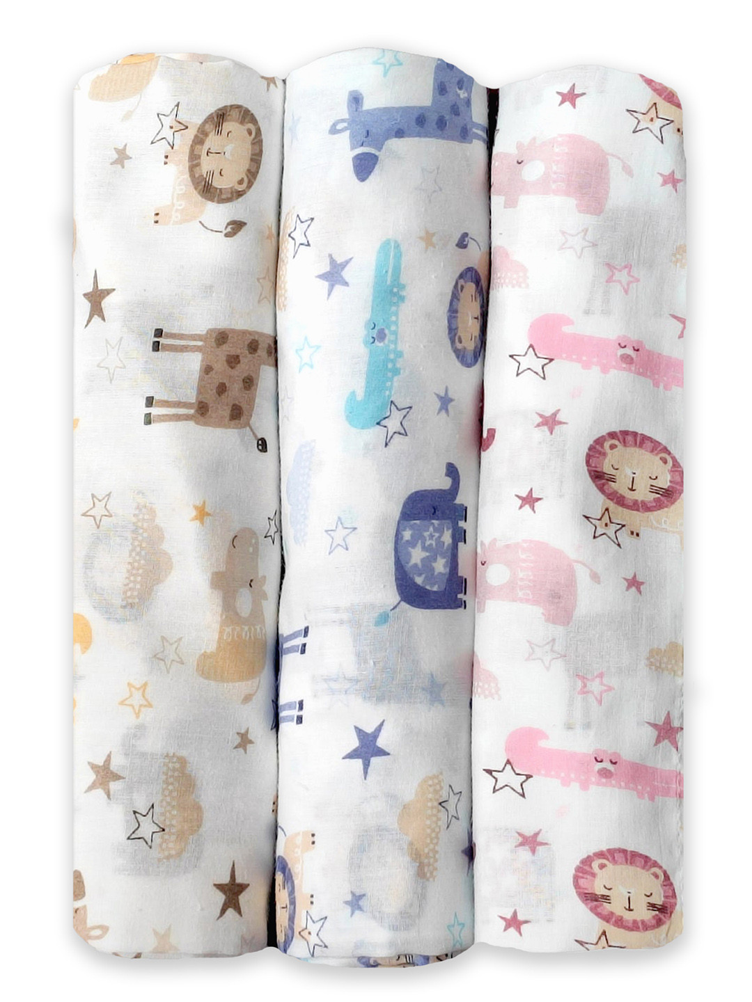 Trance Home Linen Animals Large Size Set of 3 Cotton Baby Swaddle Wrap