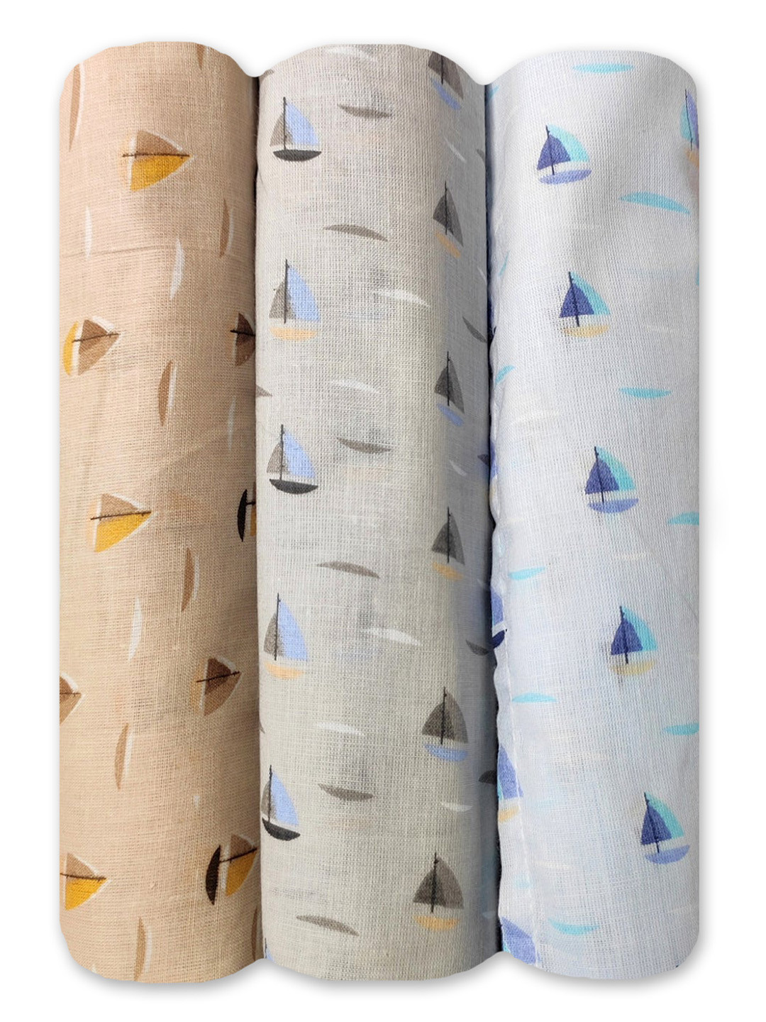 Trance Home Linen Colors Boats Large Size Set of 3 Cotton Baby Swaddle Wrap