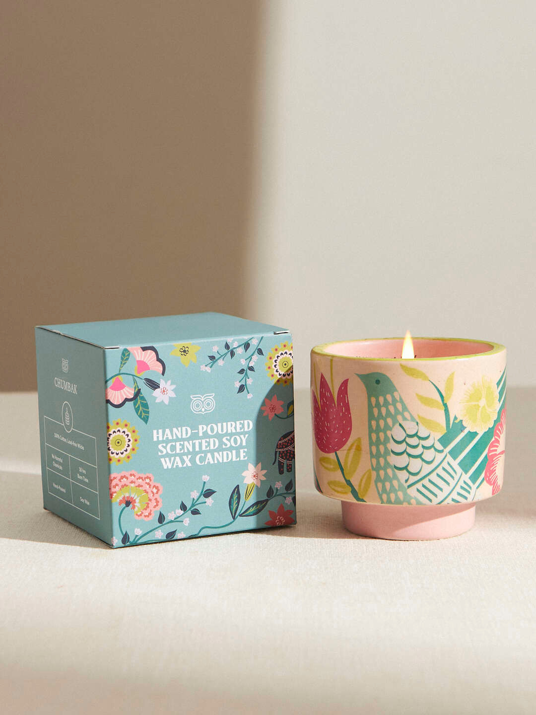 Chumbak Off White & Pink Large Ceramic White Lily Scented Jar Candle
