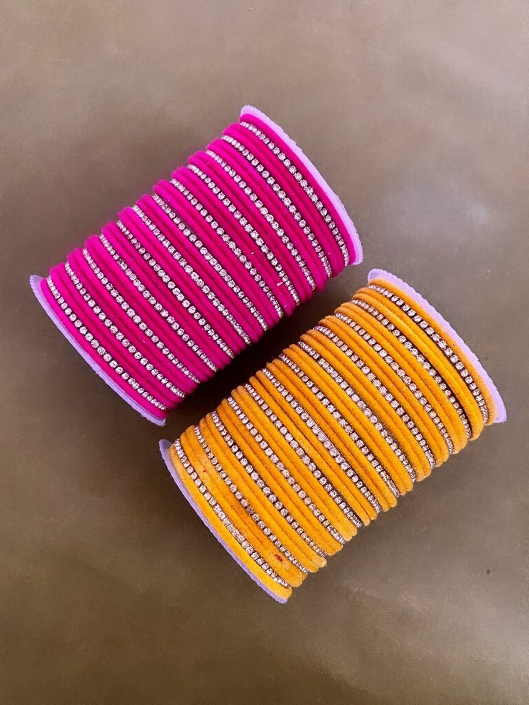 ATIBELLE Set Of 70 Silver-Plated American Diamond-Studded Velvet Textured Bangles