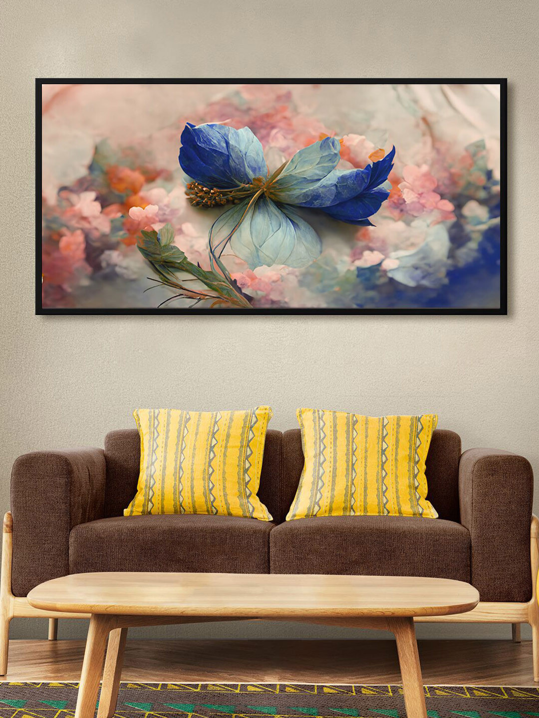 999Store Blue Flower With Sky Modern Canvas Wall Rectangle Paintings Wall Art - 48x24In