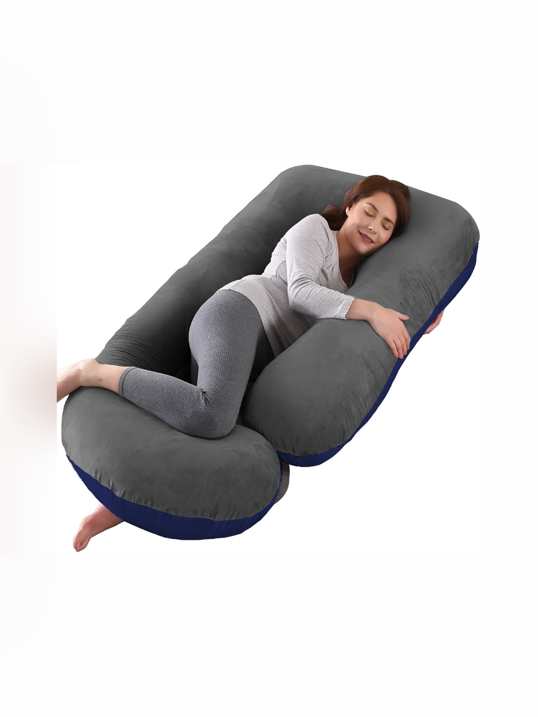 DADDY COOL Grey Solid Faux Velvet Lightweight Firm Fibre Maternity Pillow-20.32 x 76.2 x 139 cm