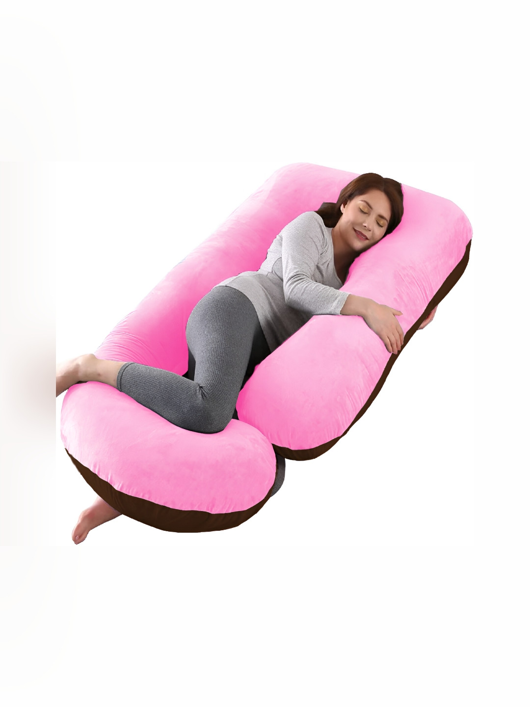 DADDY COOL Pink Solid Faux Velvet Lightweight Firm Fibre Maternity Pillow-139.7 x 76.2 x 15 cm