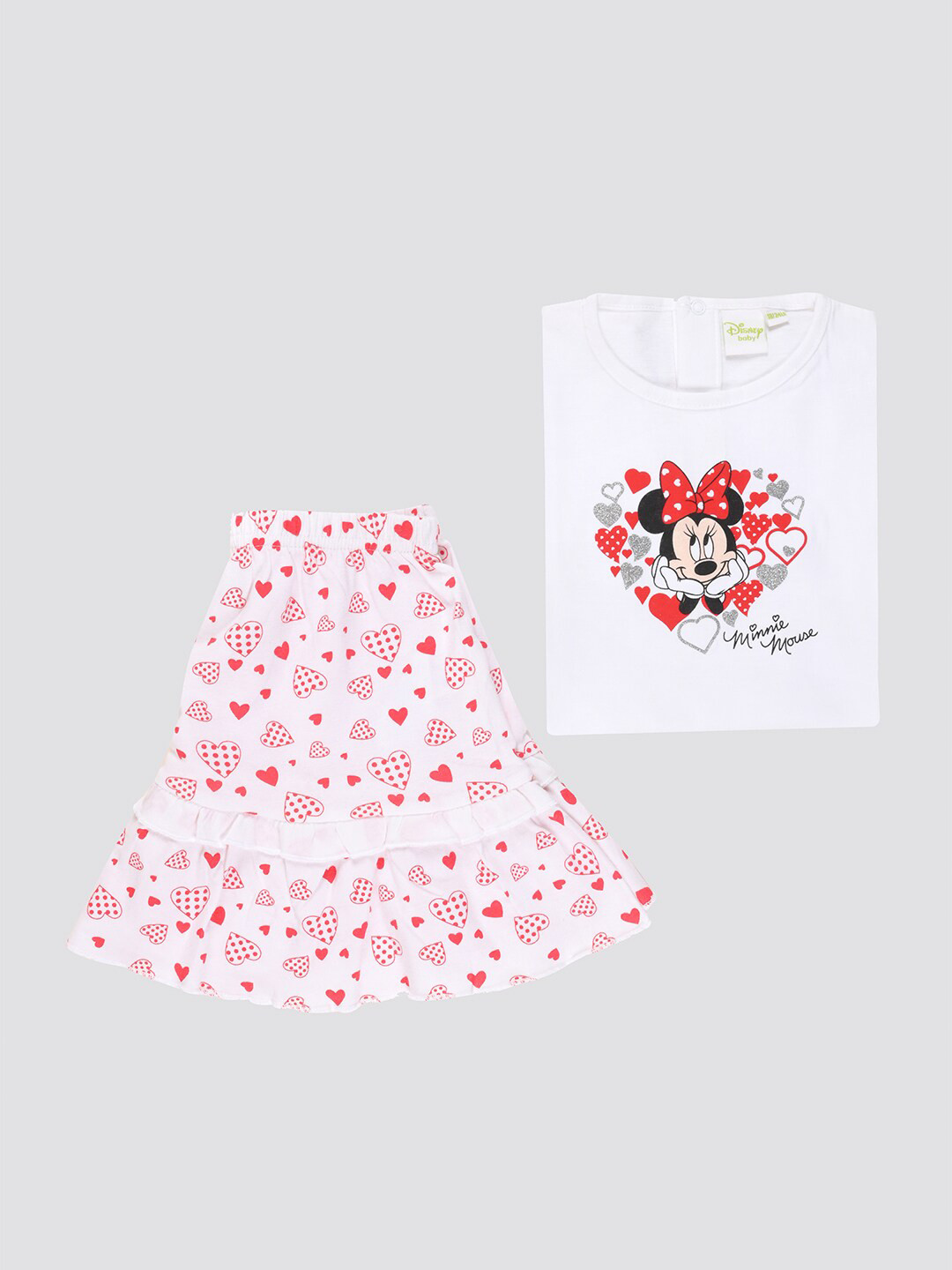 mothercare Girls Mickey Mouse Printed Pure Cotton T-shirt With Skirt