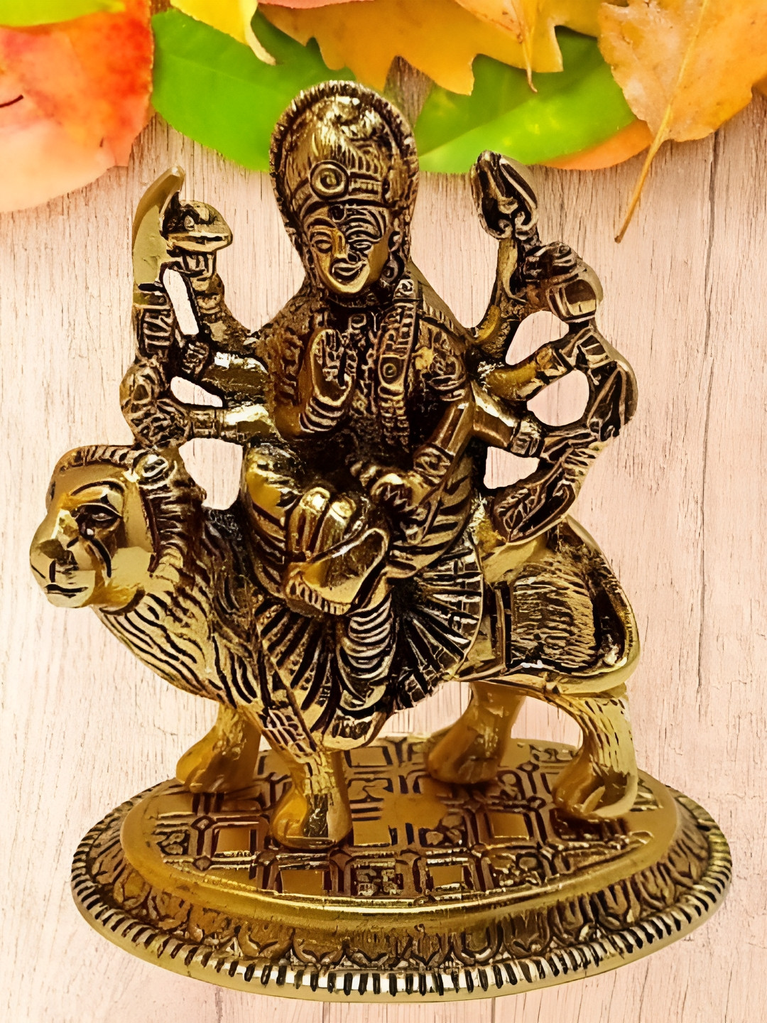 Navyaksh Durga Maa Gold Metal Metallic Prayer Room Small Showpiece - 5 Inches