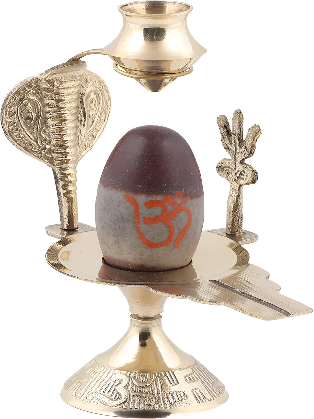 Navyaksh Narmadeshwar Shiv Ling with Nagfani Gold Brass Metallic Prayer Room Set of 3 Small Showpieces - 3.1 Inches