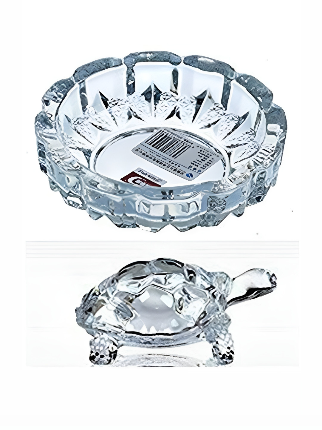 Navyaksh Tortoise with Plate Transparent Crystal Glossy Living Room Set of 2 Small Showpieces - 3.1 Inches