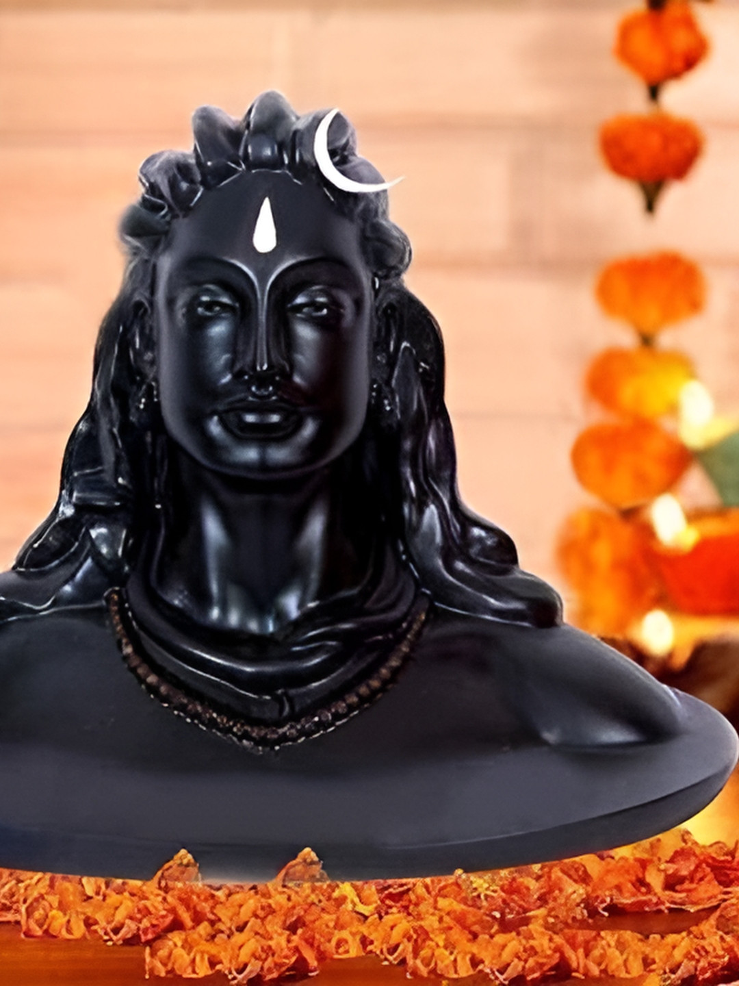 Navyaksh Shivling Shiva Lingam with Nandi Black Polyresin Glossy Prayer Room Small Showpiece - 3.1 Inches