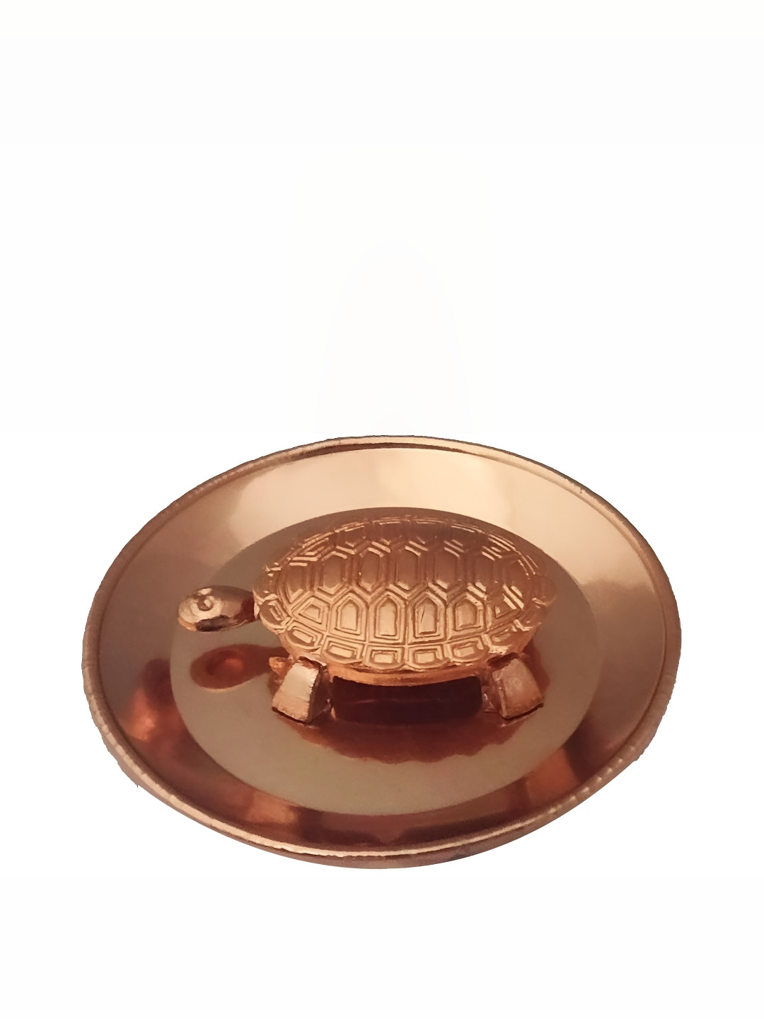 Navyaksh Tortoise with Plate for Fengshui Copper Metal Metallic Prayer Room Set of 2 Small Showpieces - 4.3 Inches