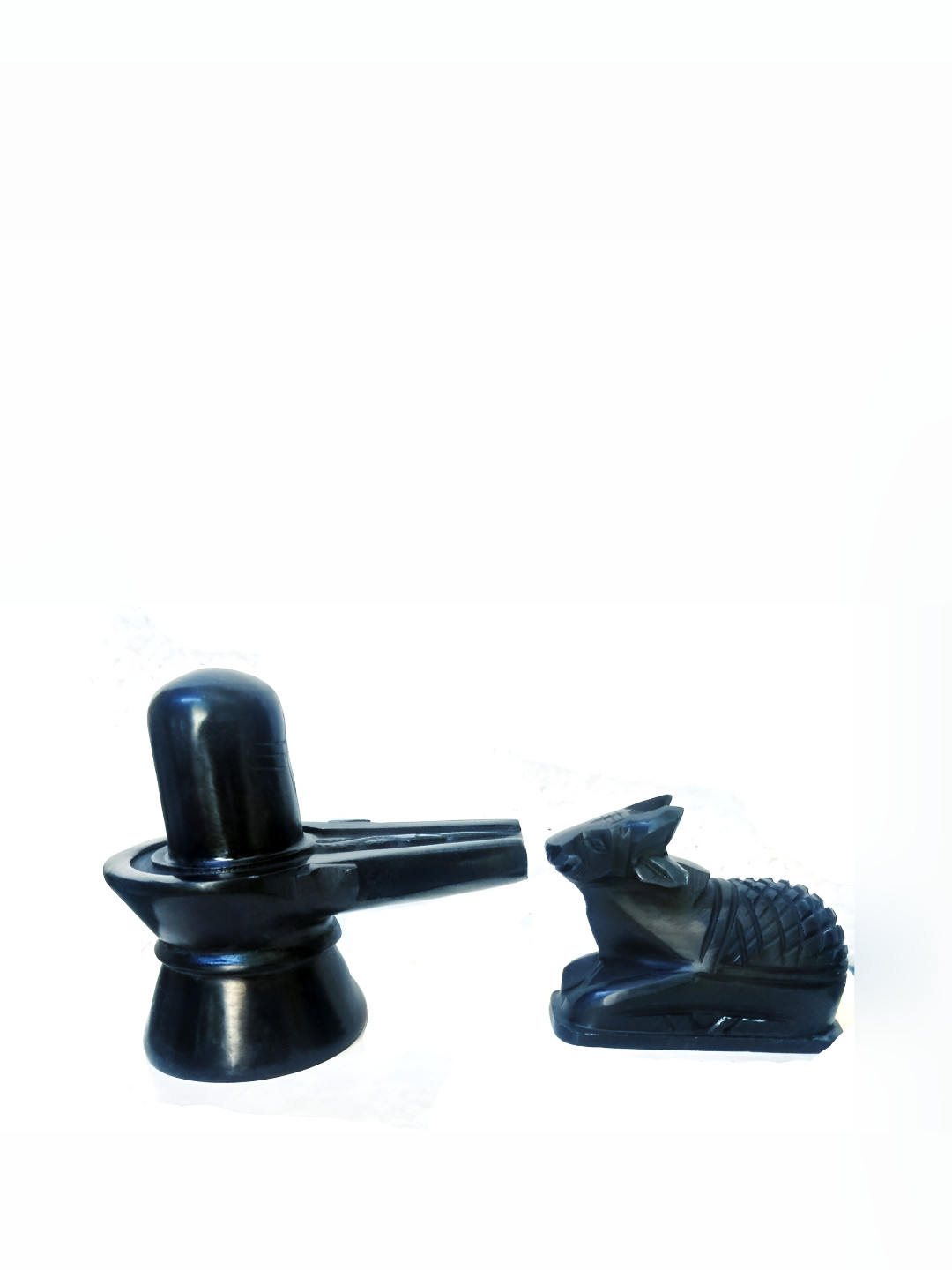 Navyaksh Shivling Shiva Lingam with Nandi Black Marble Glossy Prayer Room Set of 2 Small Showpieces - 4.3 Inches