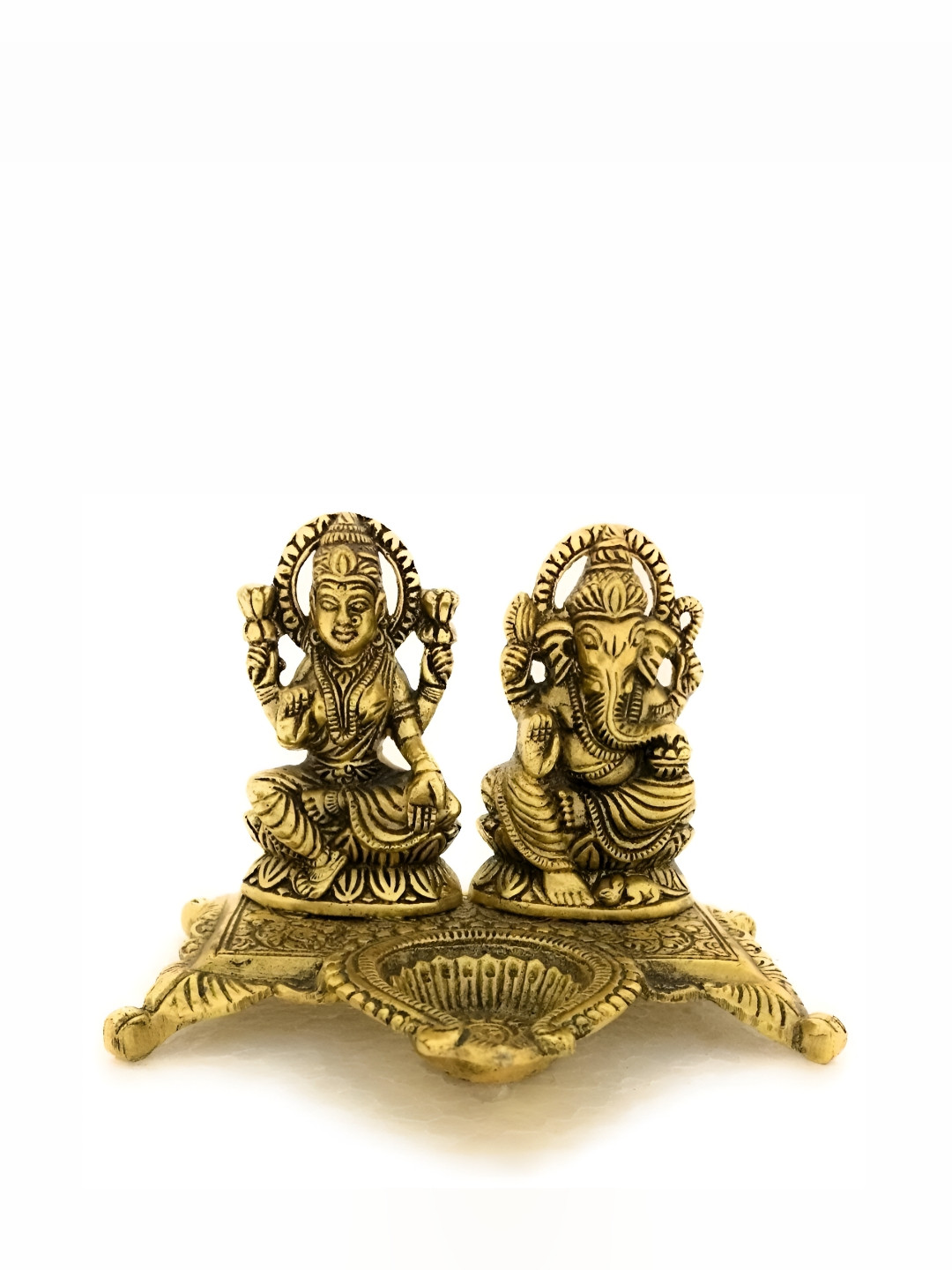 Navyaksh Puja Aarti Gold Metal Metallic Prayer Room Hand-Crafted Small Showpiece - 4.3 Inches