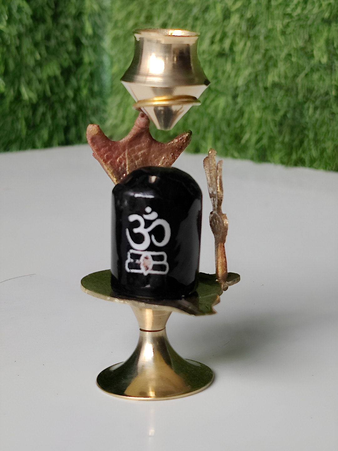 Navyaksh Shiva Lingam Abhishek Patra with Ganesh Parwati Kartik Nag and Nandi Black Brass Metallic Prayer Room Set of 3 Small Showpieces - 4.3 Inches