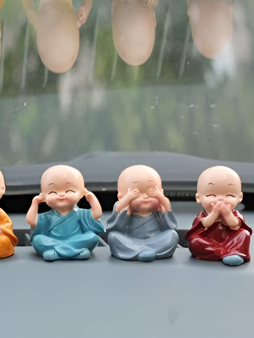 Navyaksh Adorable Cute Miniature Decorative Blue Polyresin Matte Prayer Room Set of 4 Small Showpieces - 4.3 Inches