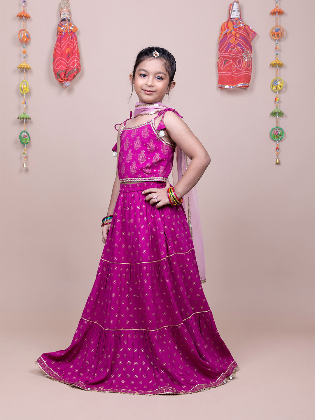 HERE&NOW Girls Printed Ready to Wear Lehenga & Blouse With Dupatta