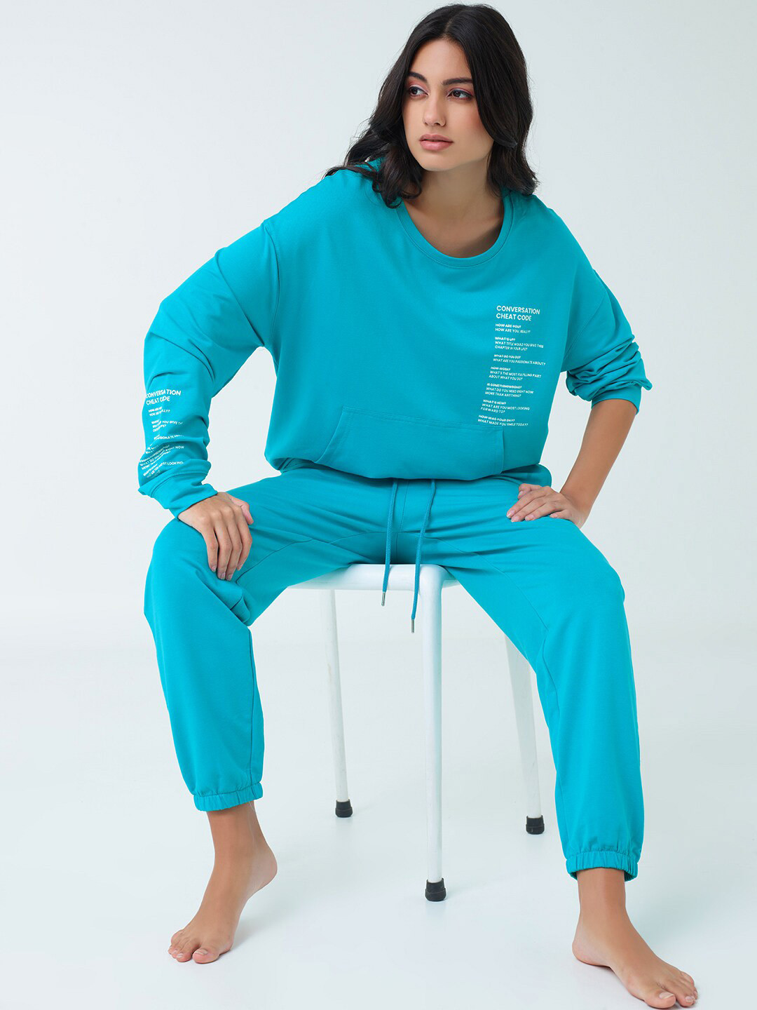 I like me Typography Printed Round-Neck Night suit