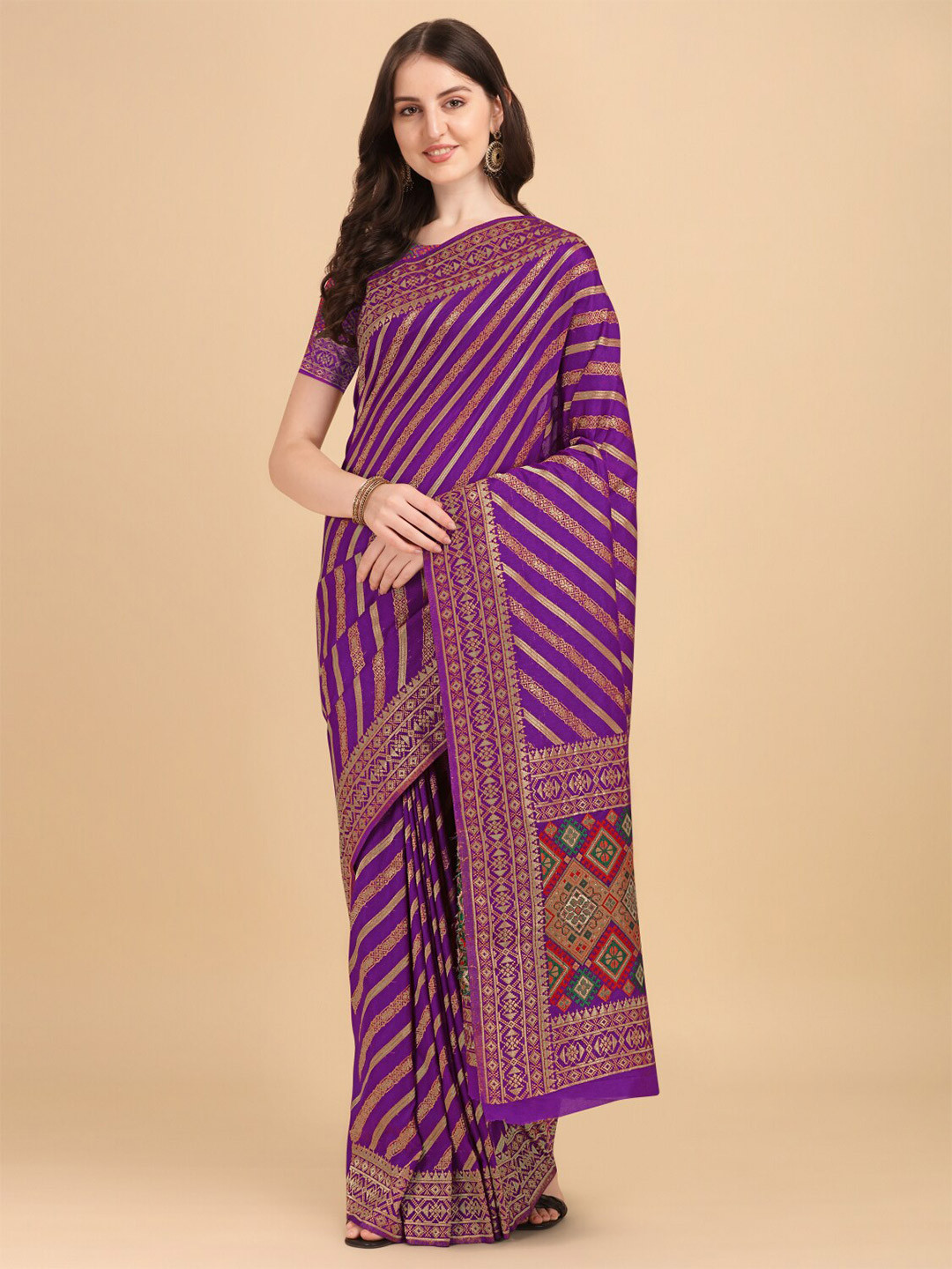 NK Textiles Purple Leheriya Leheriya Saree