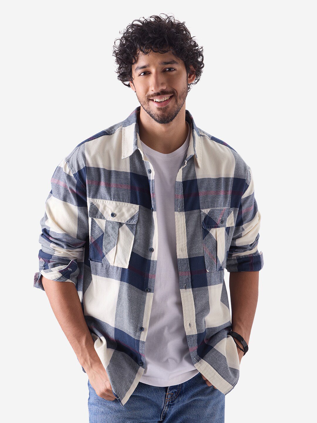 The Souled Store Tartan Checked Oversized Casual Pure Cotton Shirt