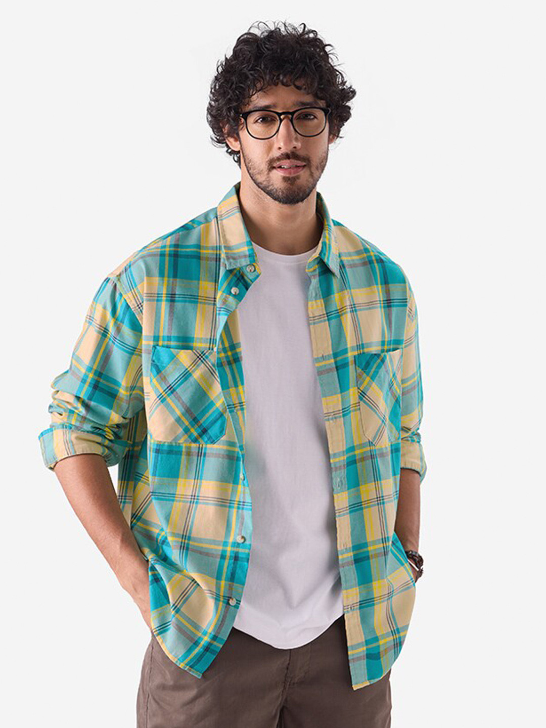 The Souled Store Tartan Checked Oversized Casual Pure Cotton Shirt