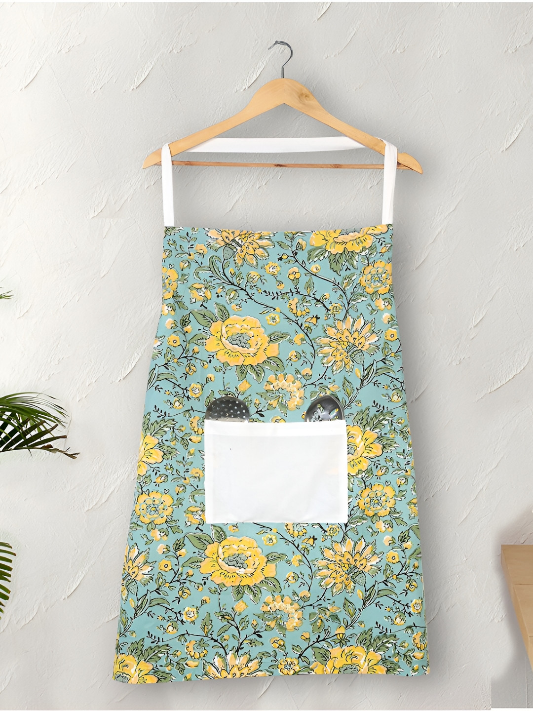 Texstylers Green & Yellow Floral Printed Cotton Apron