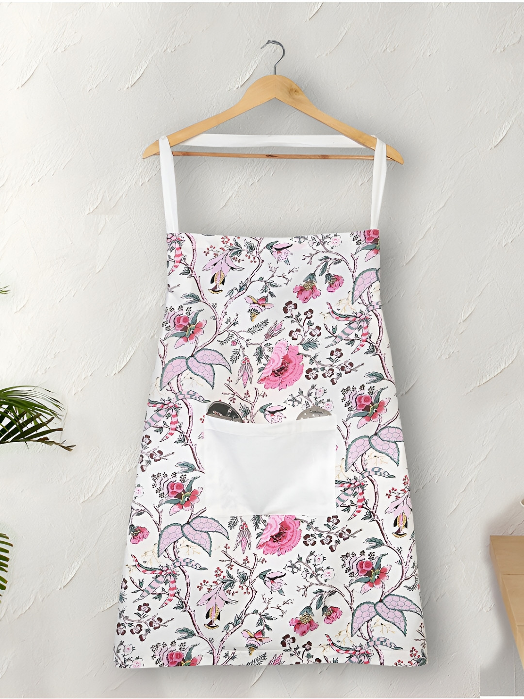 Texstylers White Pink Floral Printed Cotton Apron