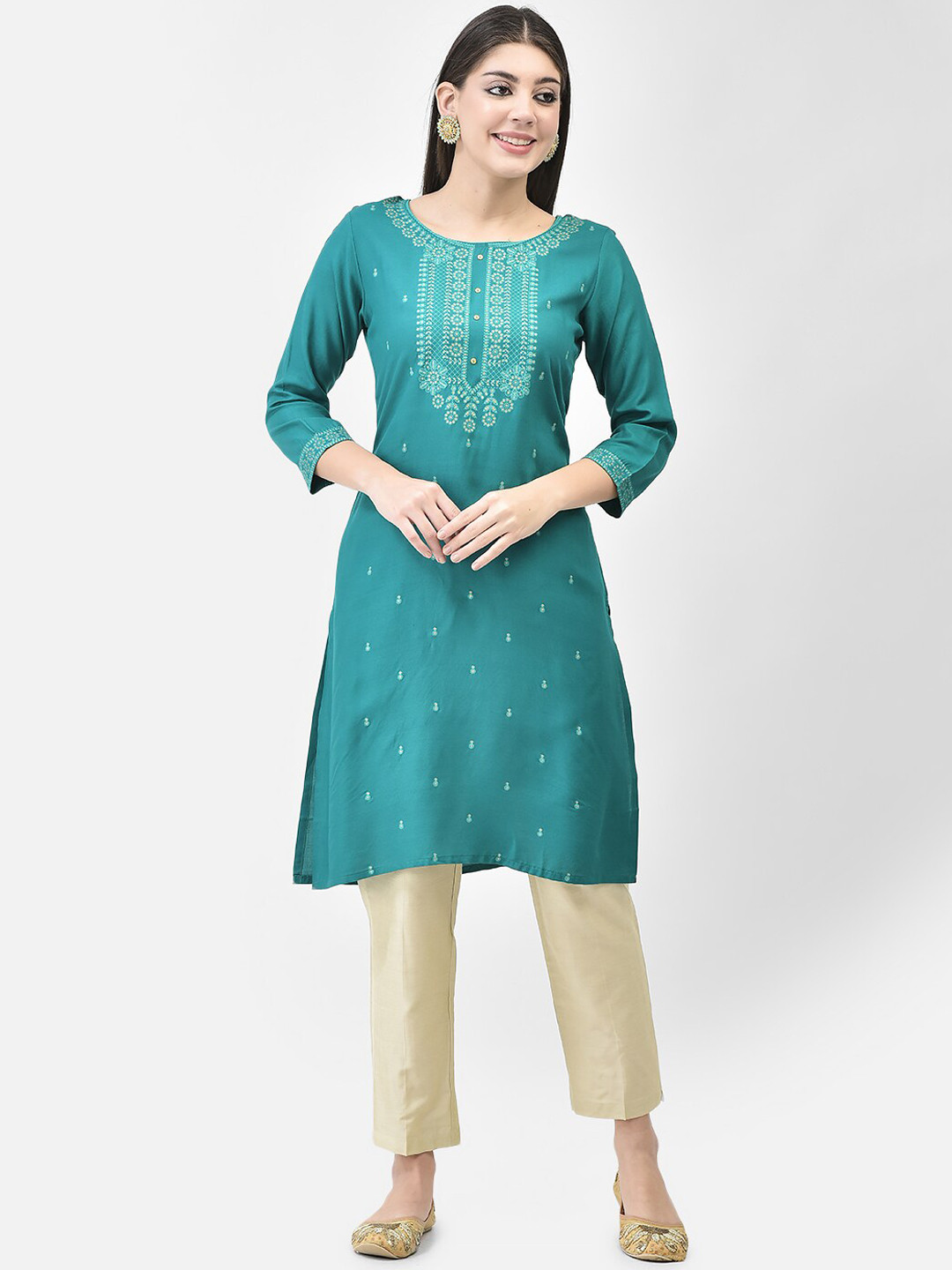 Span Printed Straight Kurta With Trousers
