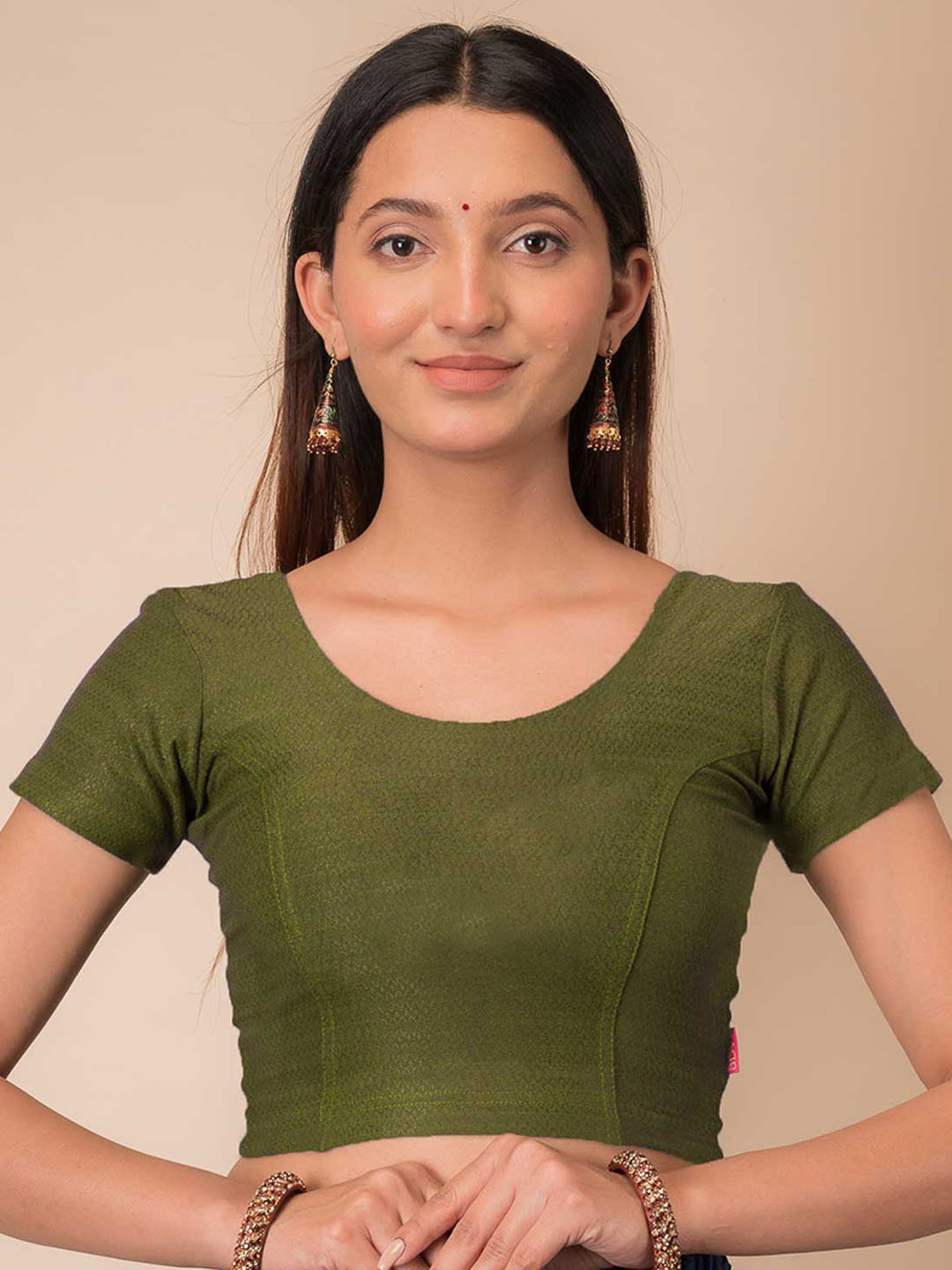 Bindigasm's Advi Self Design Cotton Stretchable Saree Blouse