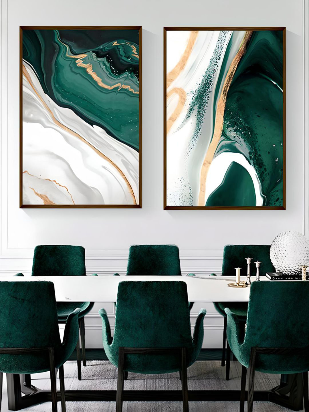 The Art House Green & White 2 Pieces Abstract Painting Wall Art