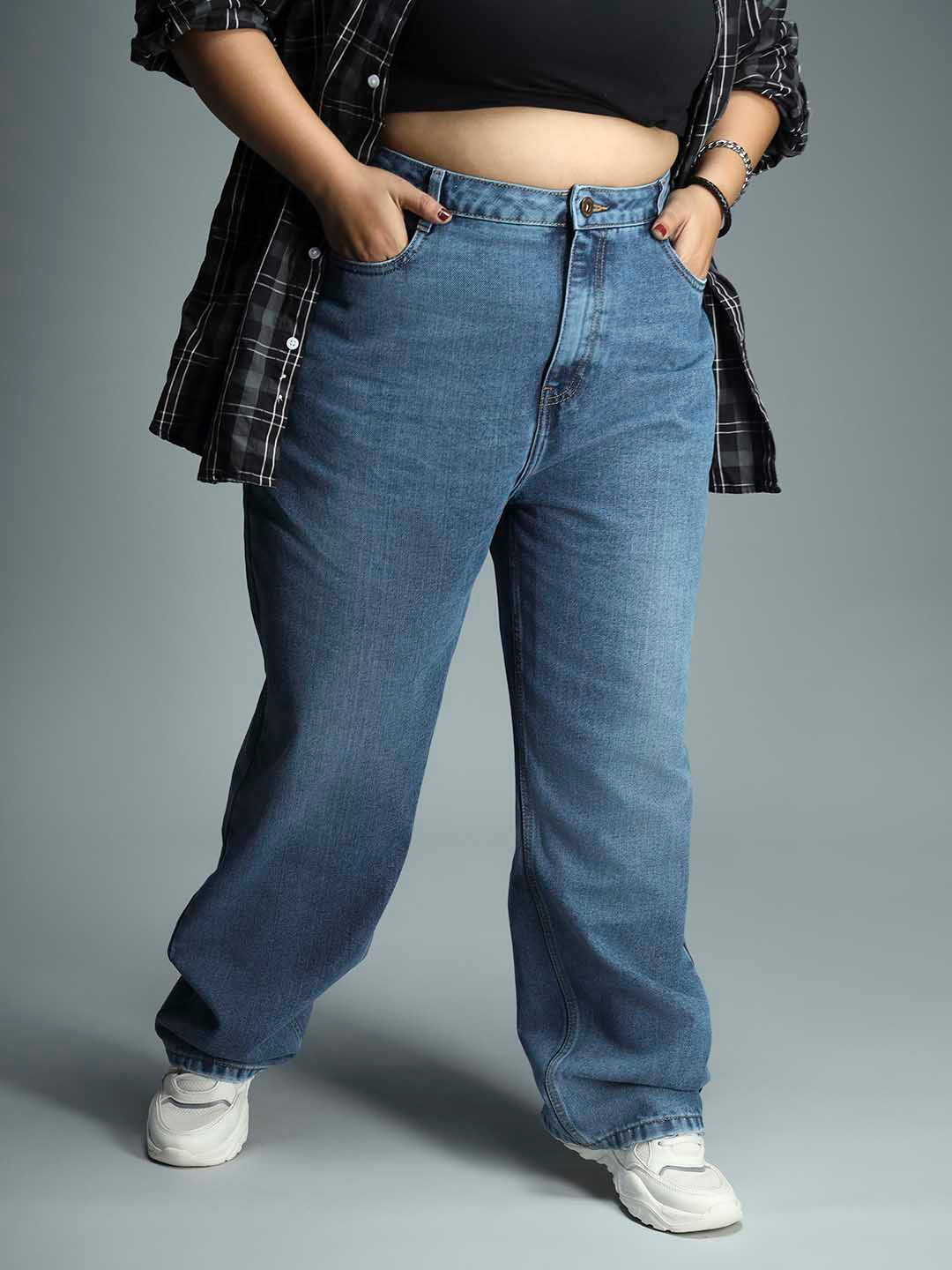 Freeform by High Star Women Plus Size 90's Straight Light Fade Pure Cotton Jeans