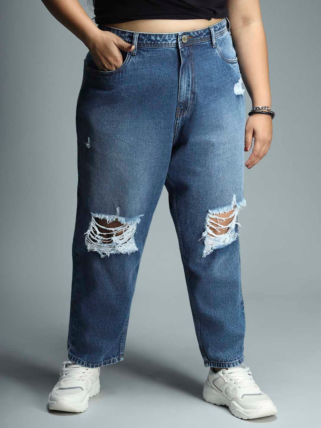 Freeform by High Star Women Plus Size Mom Fit Mildly Distressed Light Fade Jeans
