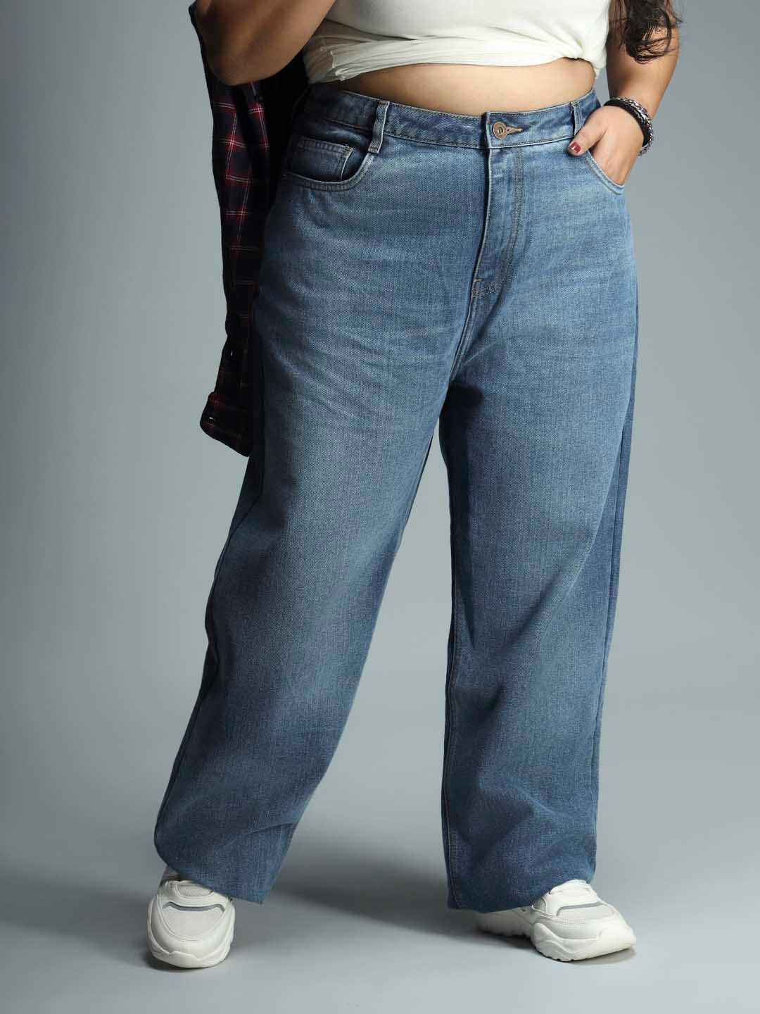 Freeform by High Star Women Plus Size 90's Straight High-Rise Pure Cotton Jeans