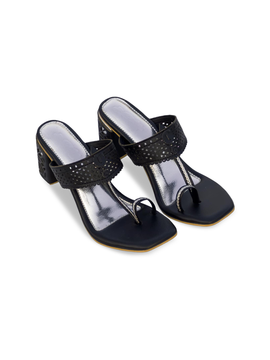 Sole House Textured Open Toe Laser Cuts Block Heels