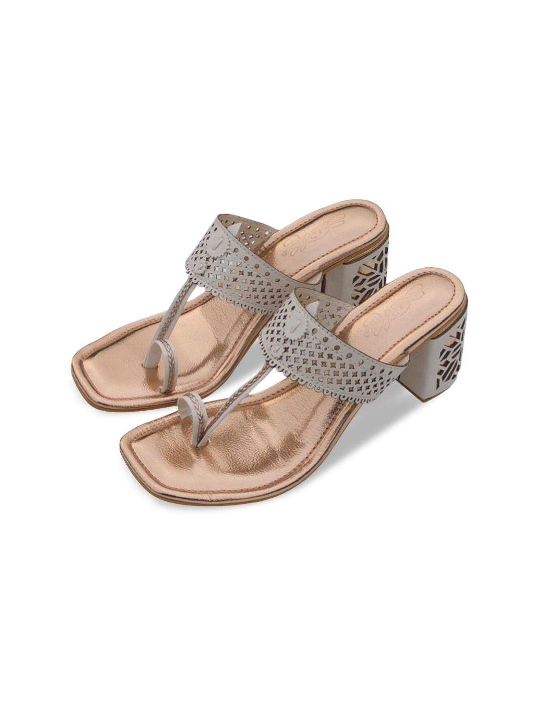 Sole House Textured Open Toe Laser Cuts Block Heels