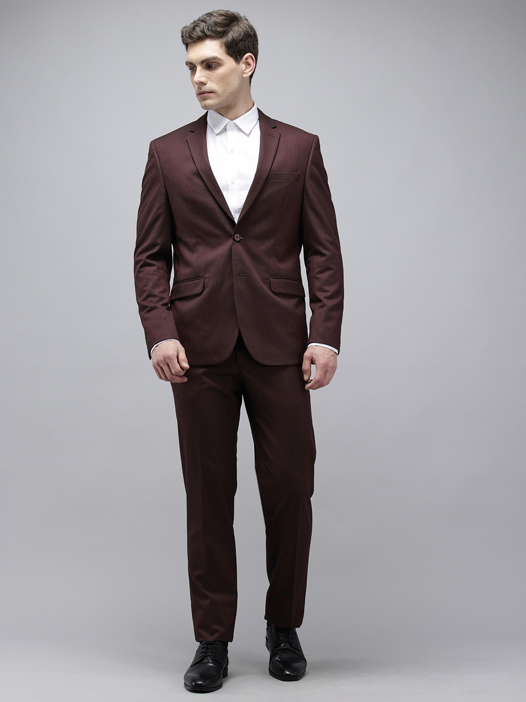 Van Heusen Slim Fit Self Design Single-Breasted Two-Piece Party Suit